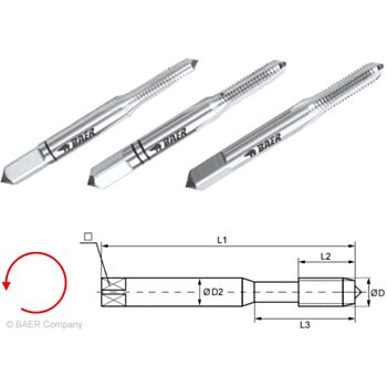 Hand tap M 2.0.0x0.40x36 left HSS-G Form C set 3pcs. 110302000 BAER