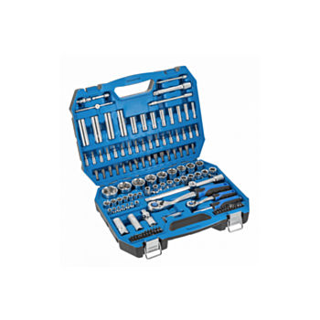 Socket set 1/2"-1/4"  6-kant 144pcs. 4-36 plastik case with ring ratchet HT1R440 HÖGERT